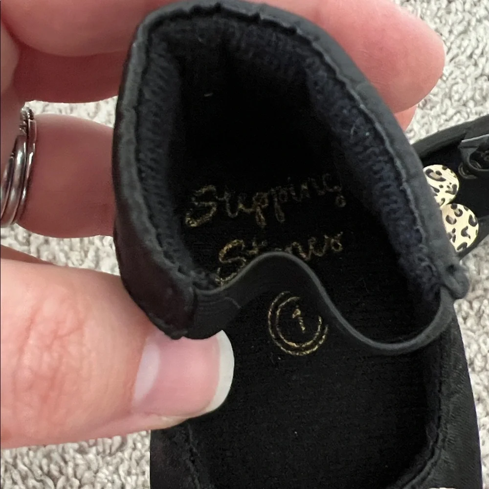Stepping Stones Black Cheetah Flower Mary Jane Infant Baby Shoes